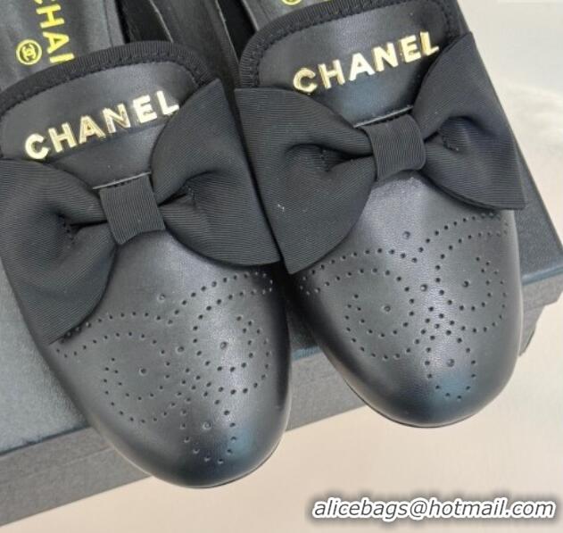 Sumptuous Chanel Lambskin Flat Mules with Bow Black 2025 CH041613