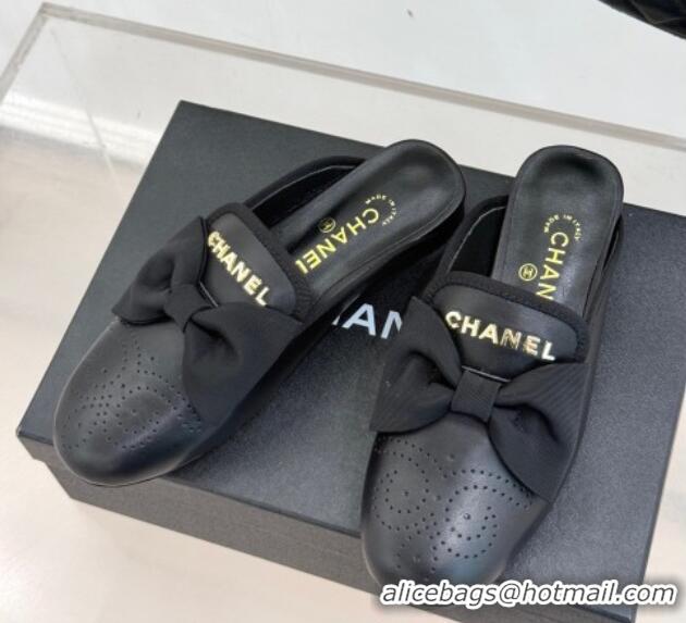 Sumptuous Chanel Lambskin Flat Mules with Bow Black 2025 CH041613