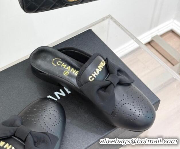 Sumptuous Chanel Lambskin Flat Mules with Bow Black 2025 CH041613