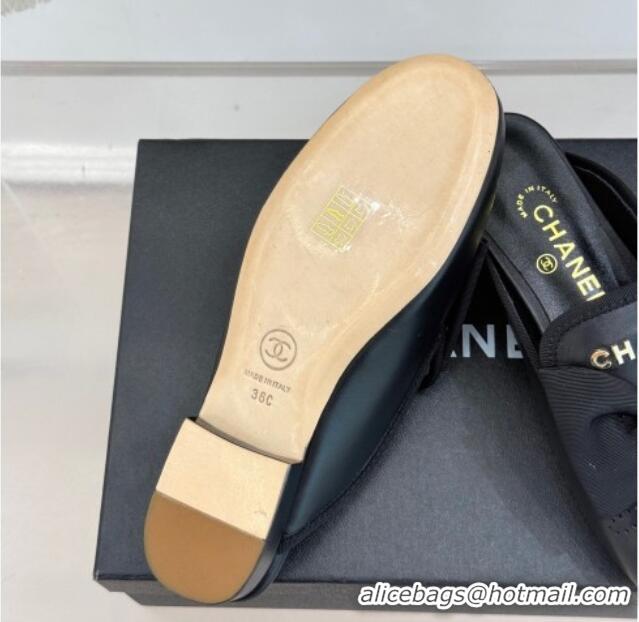 Sumptuous Chanel Lambskin Flat Mules with Bow Black 2025 CH041613