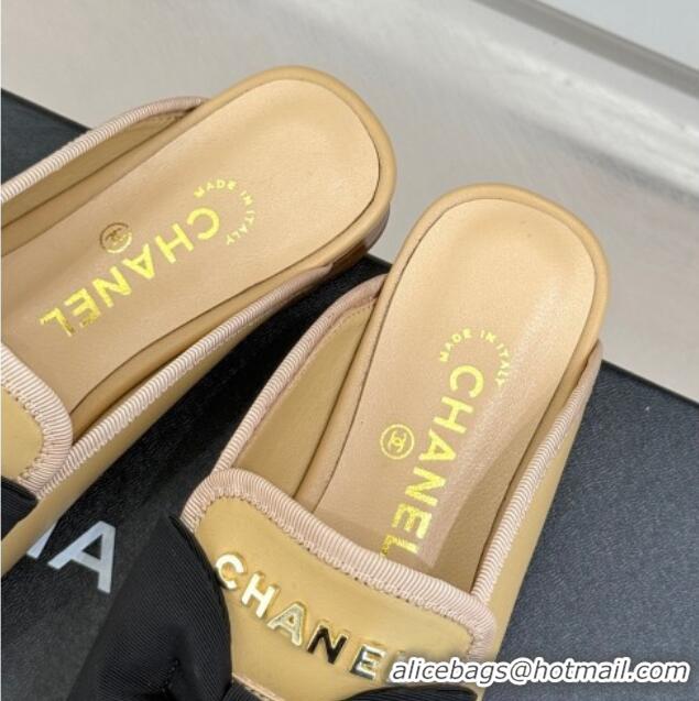 Perfect Chanel Lambskin Flat Mules with Bow Beige 2025 CH041613