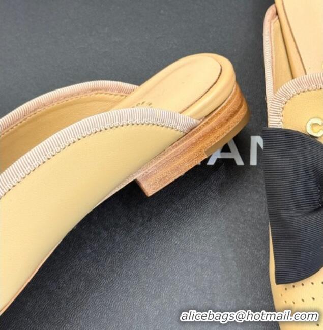 Perfect Chanel Lambskin Flat Mules with Bow Beige 2025 CH041613