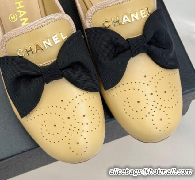 Perfect Chanel Lambskin Flat Mules with Bow Beige 2025 CH041613