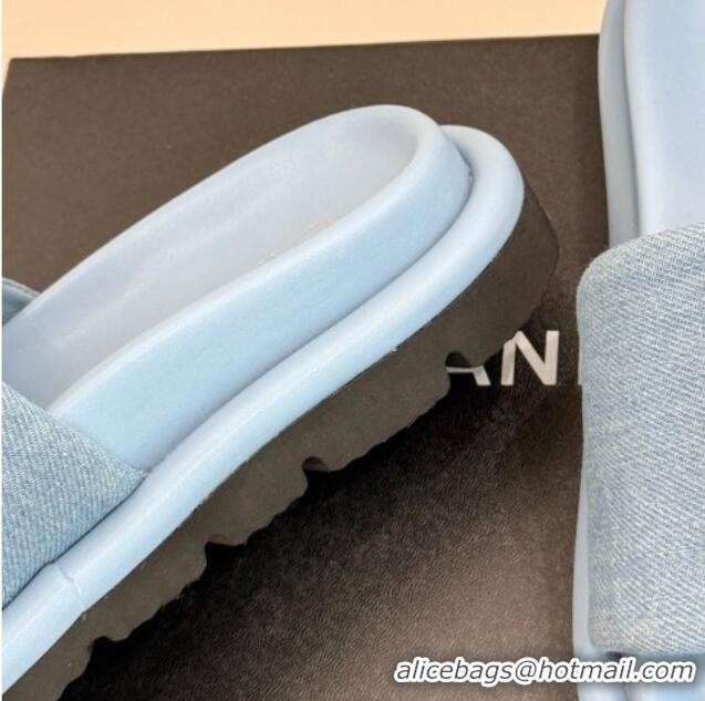 Pretty Style Chanel Denim Pillow Slides Sandal with Zip Pouch Light Blue 2025 CH041614