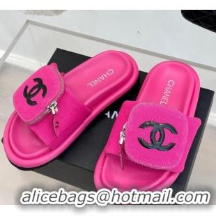 Best Product Chanel Canvas Pillow Slides Sandal with Zip Pouch Dark Pink 2025 CH041614