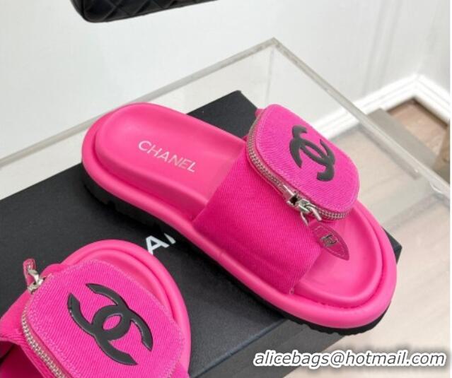 Best Product Chanel Canvas Pillow Slides Sandal with Zip Pouch Dark Pink 2025 CH041614