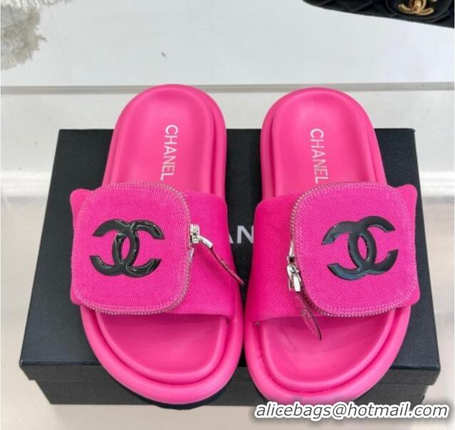Best Product Chanel Canvas Pillow Slides Sandal with Zip Pouch Dark Pink 2025 CH041614