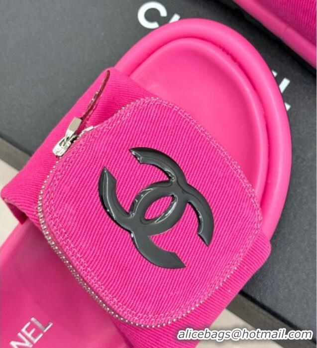 Best Product Chanel Canvas Pillow Slides Sandal with Zip Pouch Dark Pink 2025 CH041614