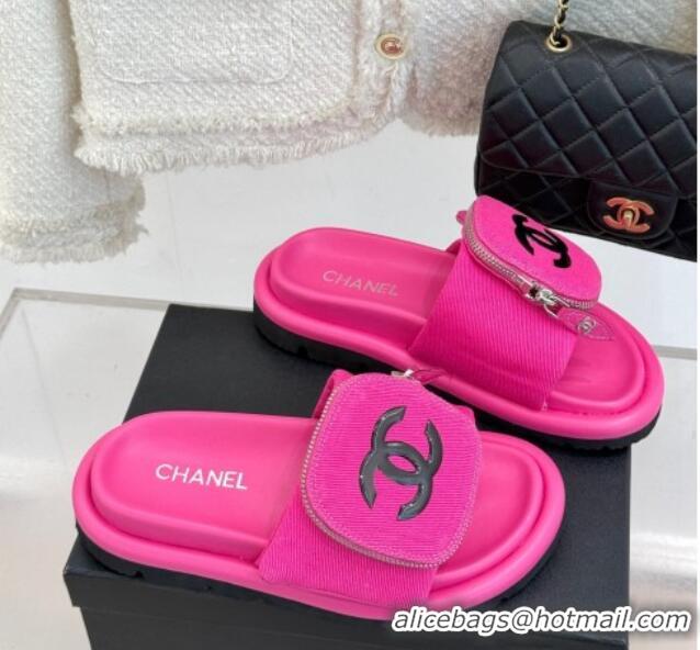Best Product Chanel Canvas Pillow Slides Sandal with Zip Pouch Dark Pink 2025 CH041614