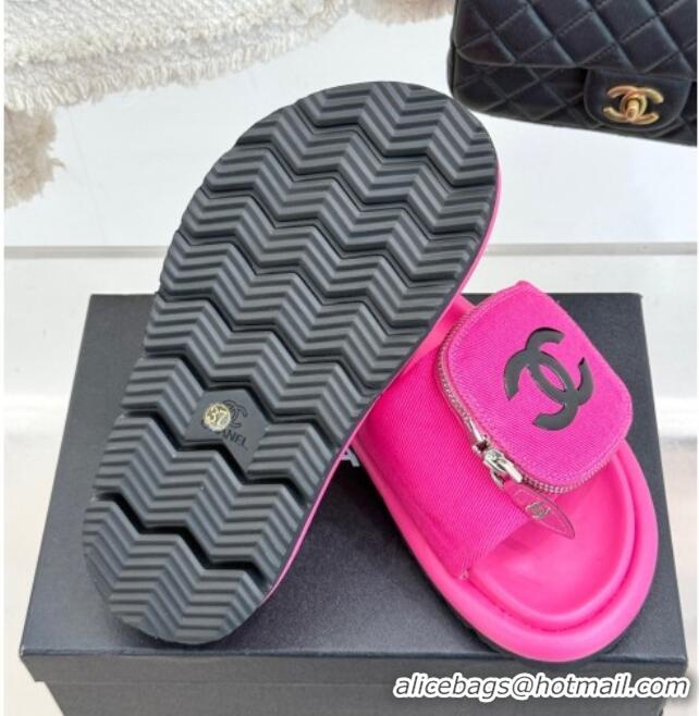 Best Product Chanel Canvas Pillow Slides Sandal with Zip Pouch Dark Pink 2025 CH041614