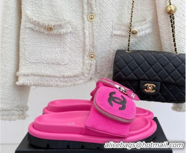 Best Product Chanel Canvas Pillow Slides Sandal with Zip Pouch Dark Pink 2025 CH041614