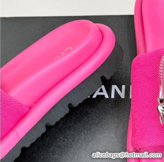 Best Product Chanel Canvas Pillow Slides Sandal with Zip Pouch Dark Pink 2025 CH041614