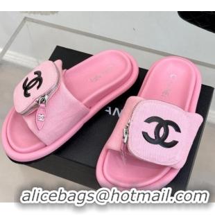 Hot Style Chanel Canvas Pillow Slides Sandal with Zip Pouch Light Pink 2025 CH041614
