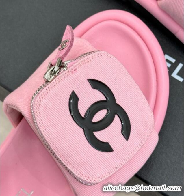 Hot Style Chanel Canvas Pillow Slides Sandal with Zip Pouch Light Pink 2025 CH041614