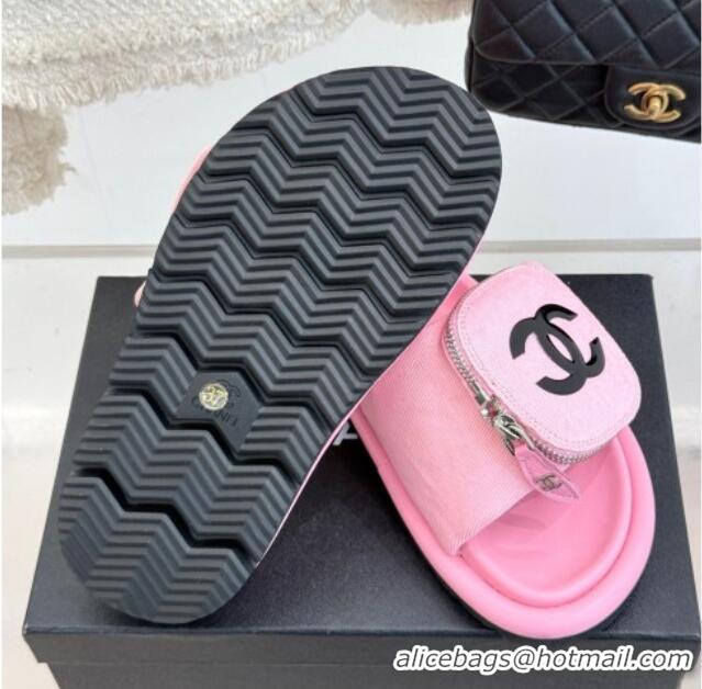 Hot Style Chanel Canvas Pillow Slides Sandal with Zip Pouch Light Pink 2025 CH041614