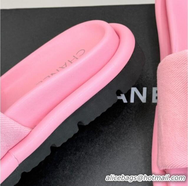 Hot Style Chanel Canvas Pillow Slides Sandal with Zip Pouch Light Pink 2025 CH041614