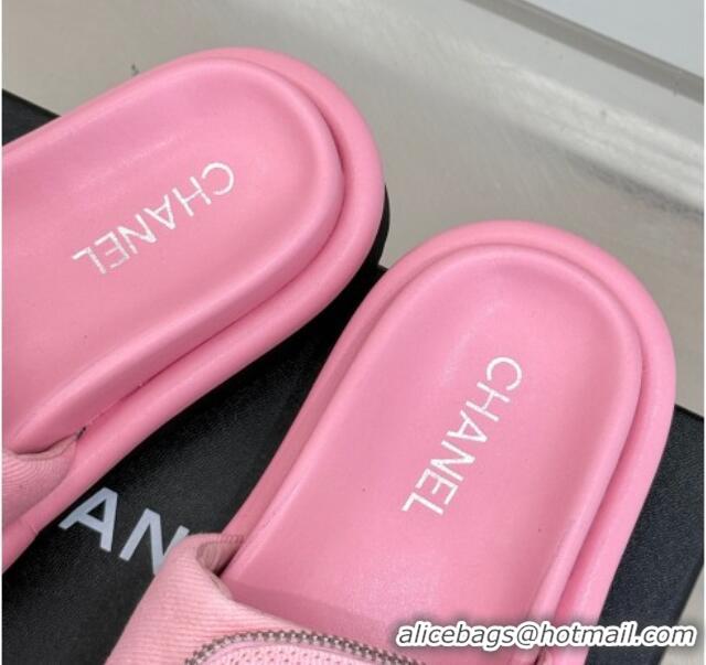 Hot Style Chanel Canvas Pillow Slides Sandal with Zip Pouch Light Pink 2025 CH041614