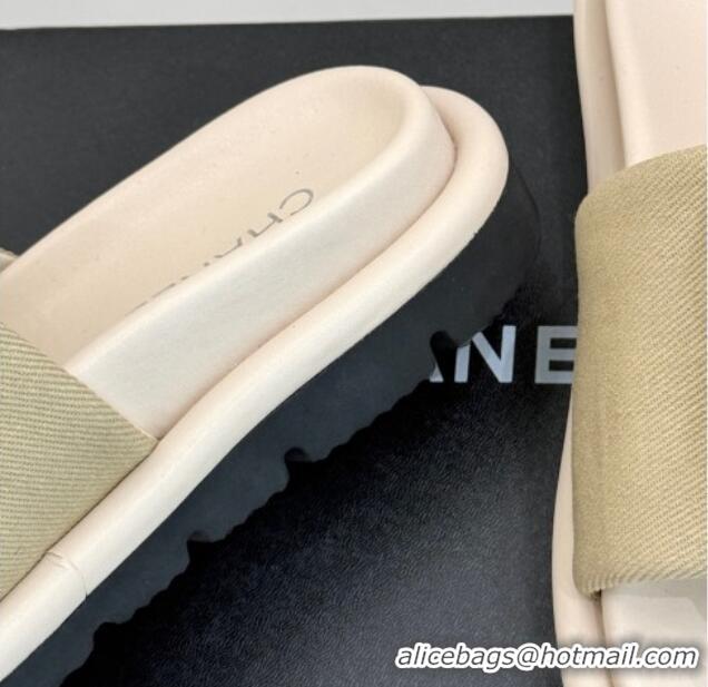 Top Grade Chanel Canvas Pillow Slides Sandal with Zip Pouch Beige 2025 CH041614