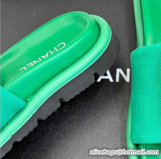 Top Design Chanel Canvas Pillow Slides Sandal with Zip Pouch Green 2025 CH041614
