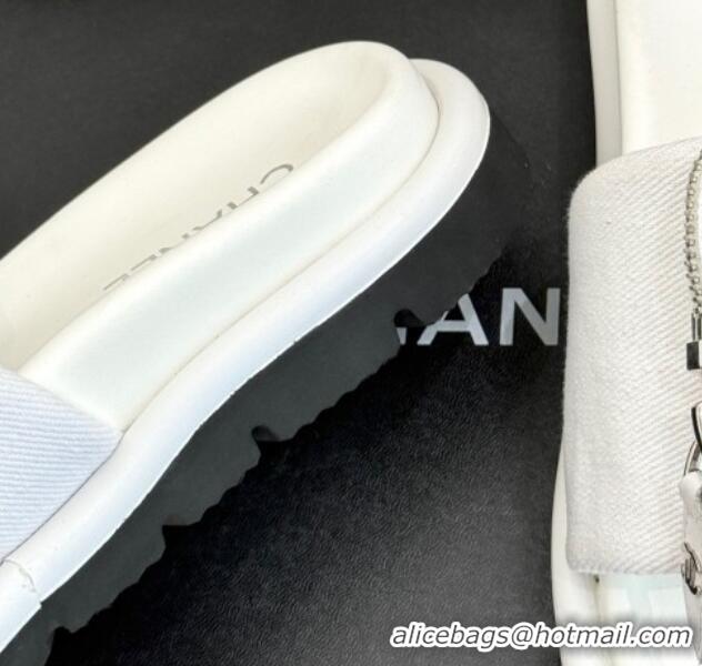 Best Price Chanel Canvas Pillow Slides Sandal with Zip Pouch White 2025 CH041614