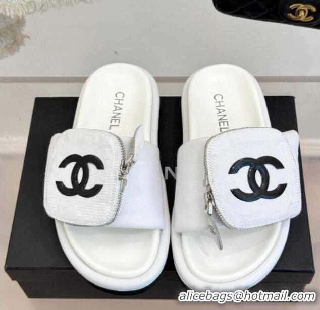 Best Price Chanel Canvas Pillow Slides Sandal with Zip Pouch White 2025 CH041614