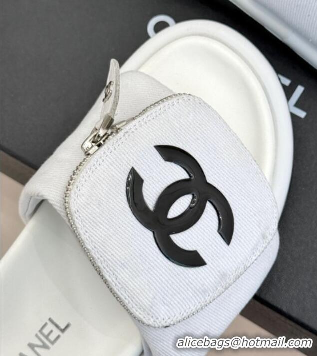 Best Price Chanel Canvas Pillow Slides Sandal with Zip Pouch White 2025 CH041614