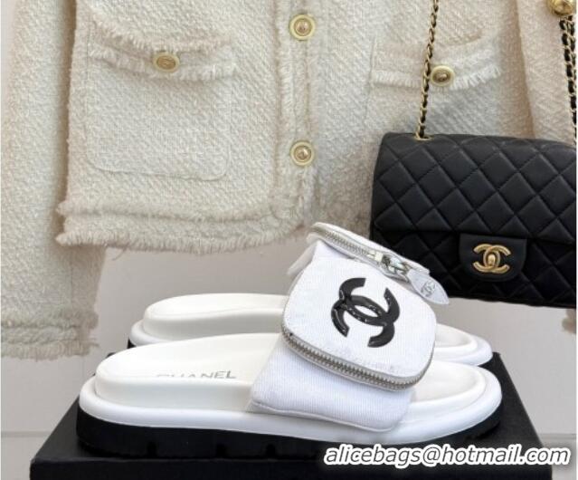 Best Price Chanel Canvas Pillow Slides Sandal with Zip Pouch White 2025 CH041614