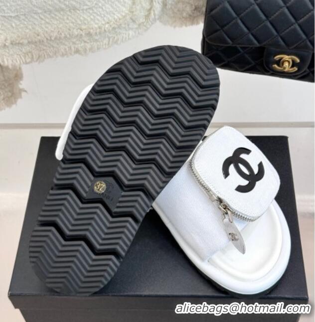 Best Price Chanel Canvas Pillow Slides Sandal with Zip Pouch White 2025 CH041614