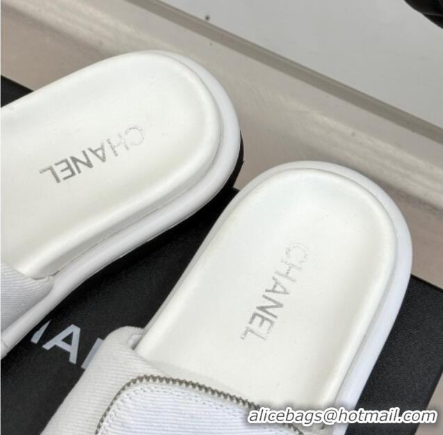 Best Price Chanel Canvas Pillow Slides Sandal with Zip Pouch White 2025 CH041614