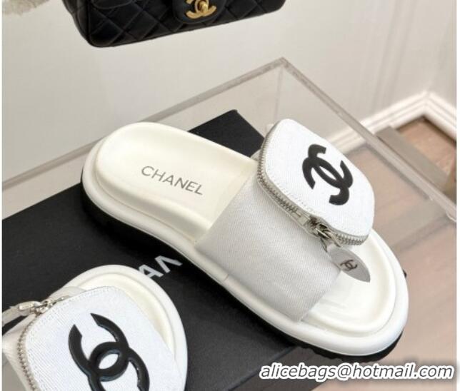Best Price Chanel Canvas Pillow Slides Sandal with Zip Pouch White 2025 CH041614
