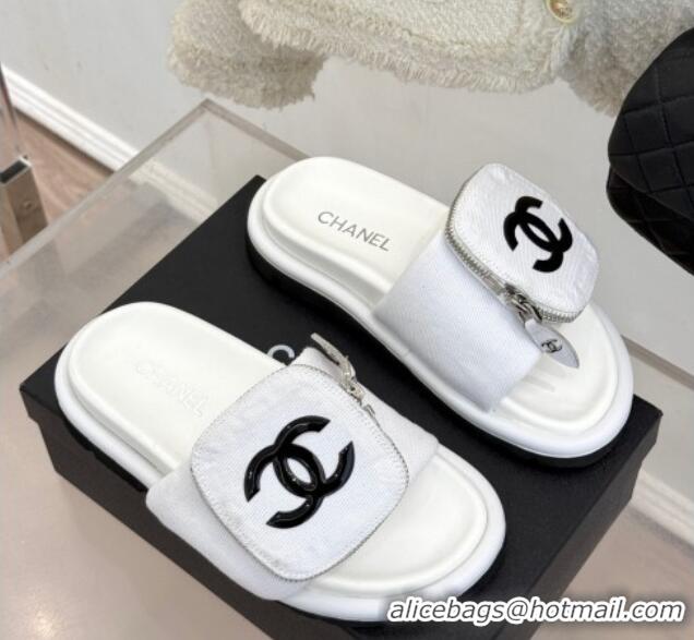 Best Price Chanel Canvas Pillow Slides Sandal with Zip Pouch White 2025 CH041614