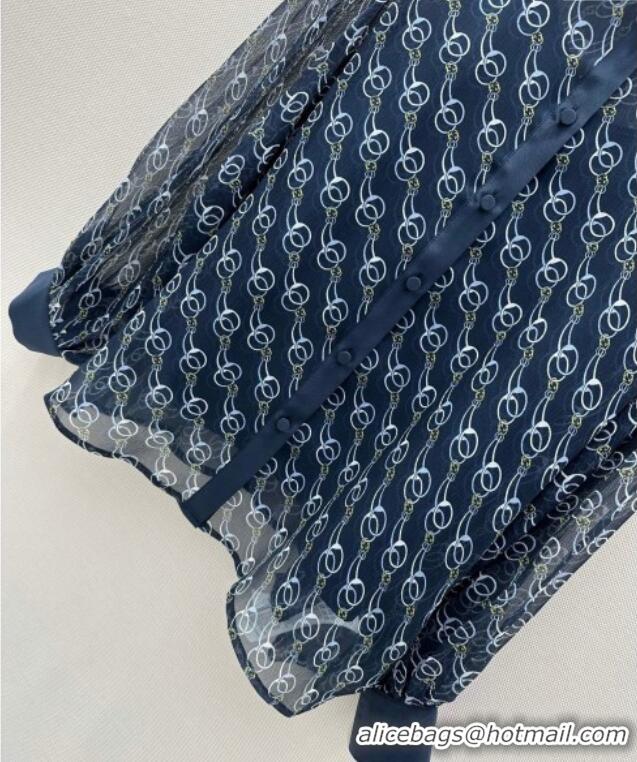 Best Quality Gucci Chain Printed Silk Shirt 0411 Dark Blue 2025