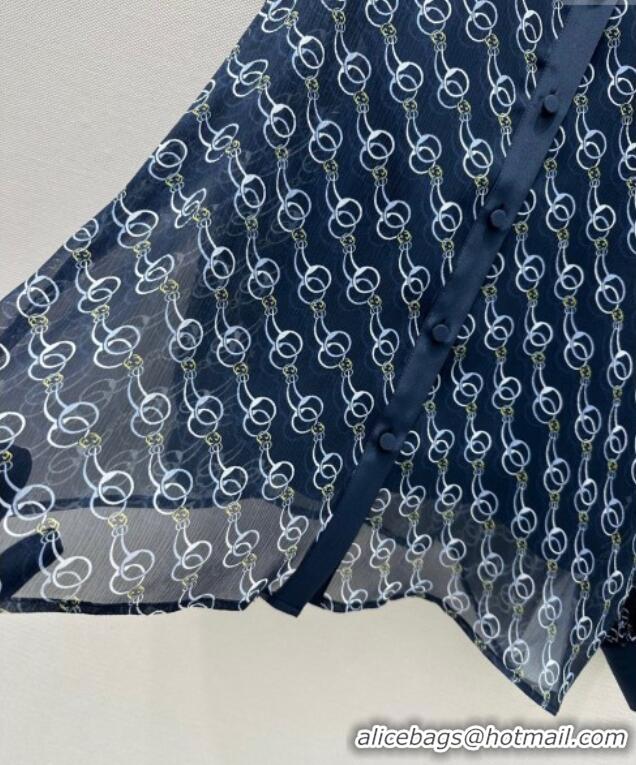 Best Quality Gucci Chain Printed Silk Shirt 0411 Dark Blue 2025
