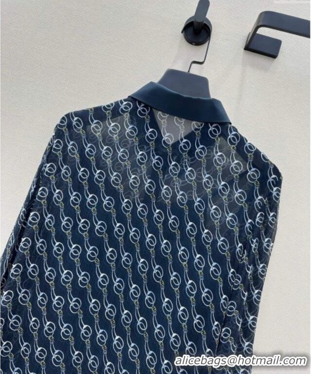 Best Quality Gucci Chain Printed Silk Shirt 0411 Dark Blue 2025