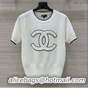 ​Luxury Discount Chanel Wool Short-sleeved Sweater CH041014 White 2025