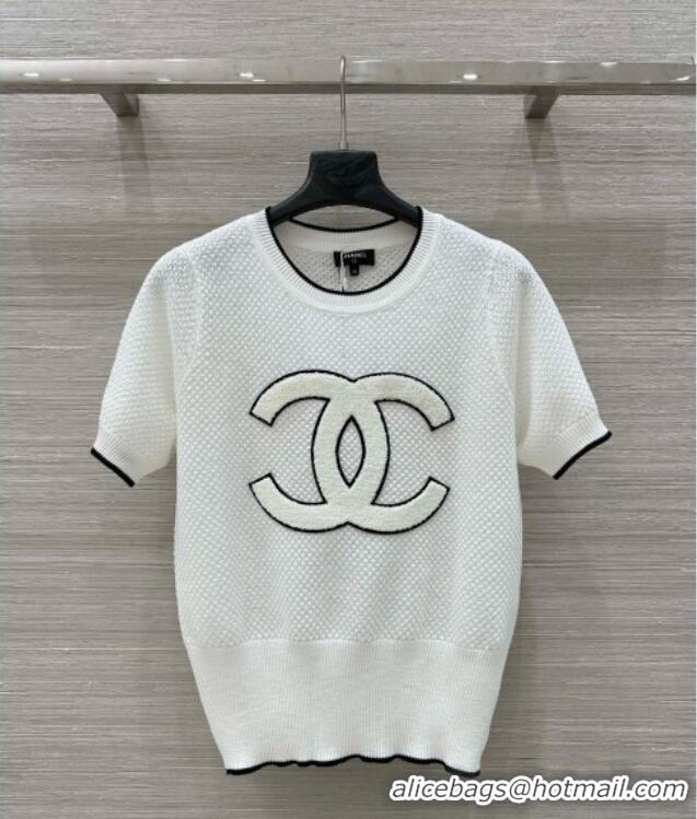 ​Luxury Discount Chanel Wool Short-sleeved Sweater CH041014 White 2025