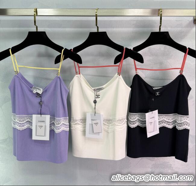 Grade Discount Chanel Vest with Lace 0410 White/Black/Purple 2025