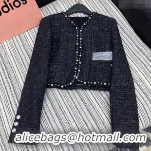 Buy Discount Chanel Tweed and Silk Jacket with Pearls 0411 Black 2025