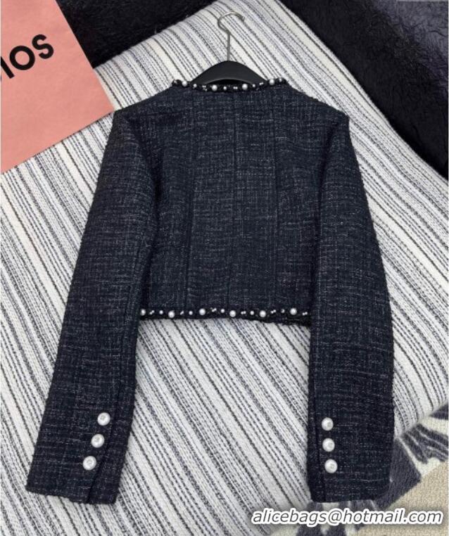 Buy Discount Chanel Tweed and Silk Jacket with Pearls 0411 Black 2025