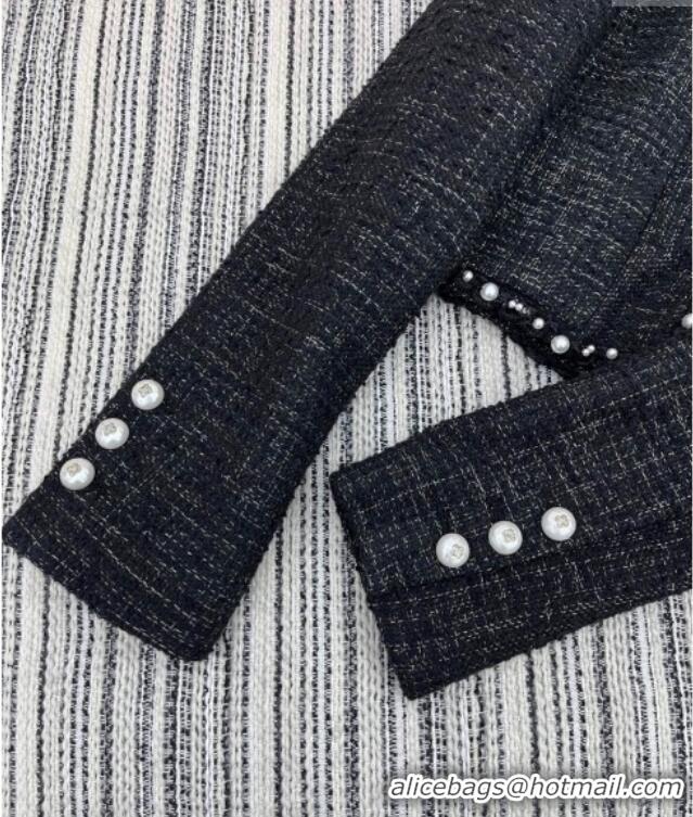 Buy Discount Chanel Tweed and Silk Jacket with Pearls 0411 Black 2025