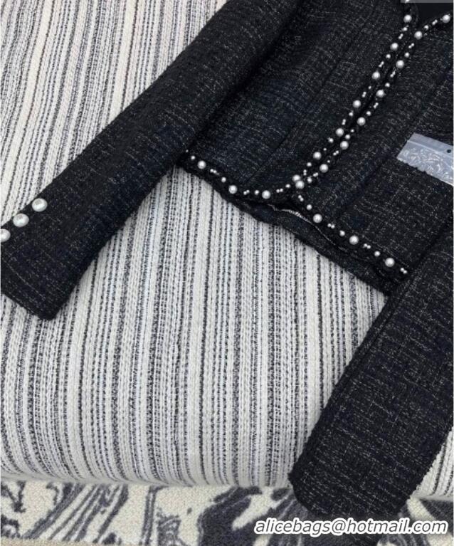 Buy Discount Chanel Tweed and Silk Jacket with Pearls 0411 Black 2025