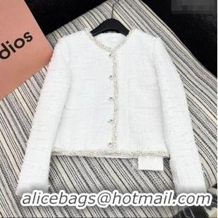 Reasonable Price Chanel Tweed and Silk Jacket with Pearls 0411 White 2025