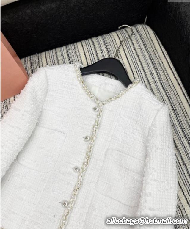 Reasonable Price Chanel Tweed and Silk Jacket with Pearls 0411 White 2025