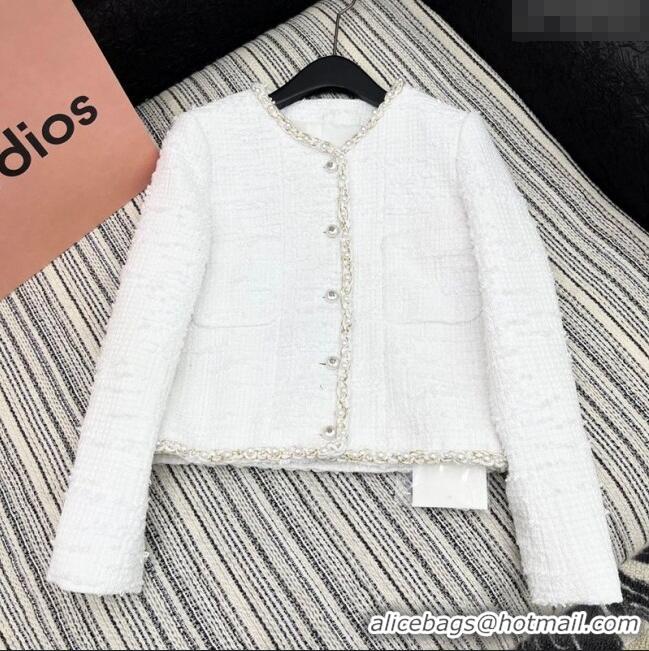 Reasonable Price Chanel Tweed and Silk Jacket with Pearls 0411 White 2025