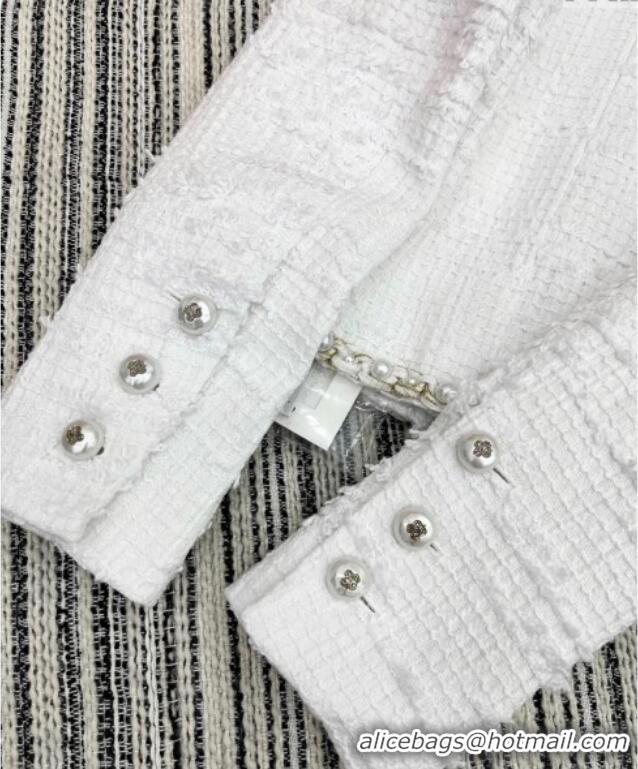 Reasonable Price Chanel Tweed and Silk Jacket with Pearls 0411 White 2025