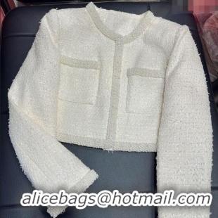 ​Good Product Chanel Tweed and Sequins Jacket with Pearls Charm 0411 White 2025