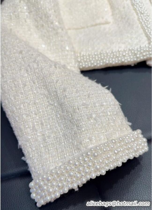 ​Good Product Chanel Tweed and Sequins Jacket with Pearls Charm 0411 White 2025