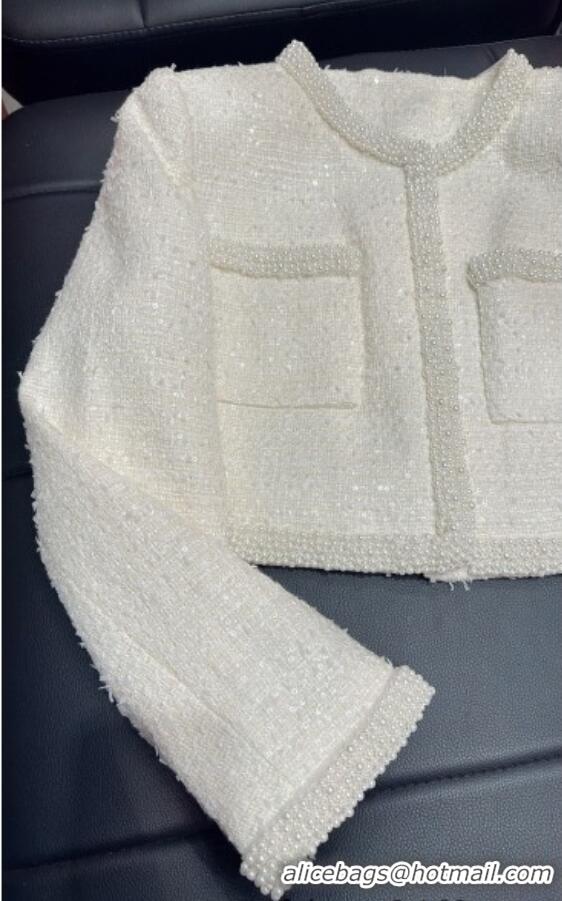 ​Good Product Chanel Tweed and Sequins Jacket with Pearls Charm 0411 White 2025