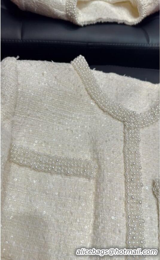 ​Good Product Chanel Tweed and Sequins Jacket with Pearls Charm 0411 White 2025