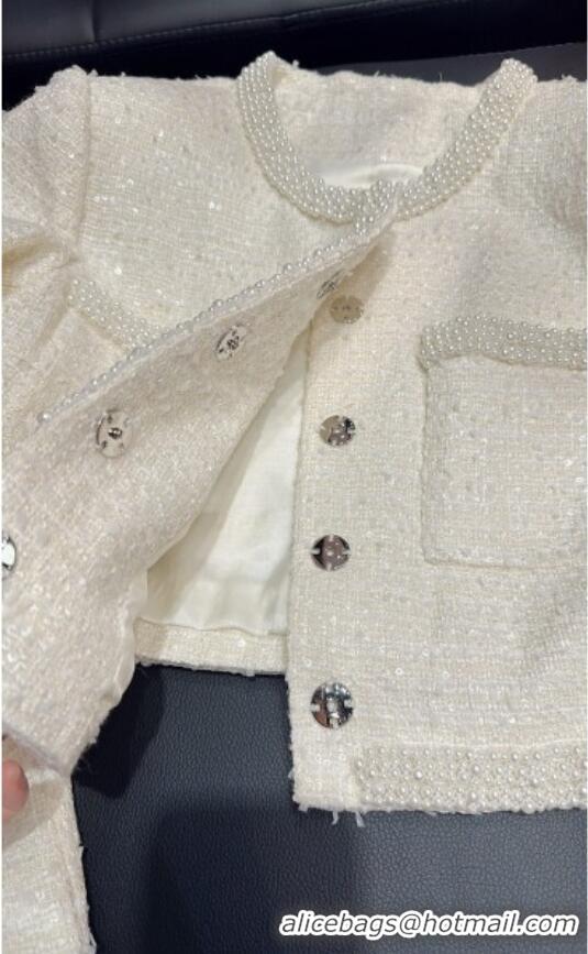 ​Good Product Chanel Tweed and Sequins Jacket with Pearls Charm 0411 White 2025